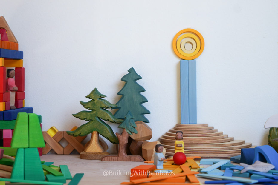 seaside scene built with wooden toys