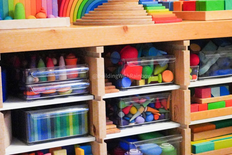 Toy Storage Building With Rainbows, Wooden Toy Storage Shelf