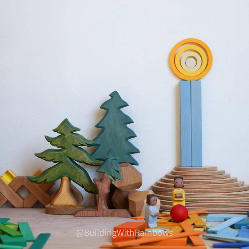 seaside scene built with wooden toys